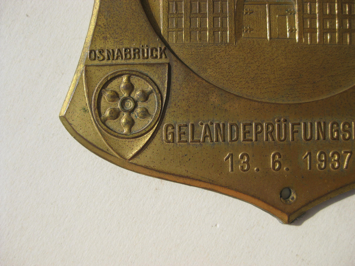 Plakette Motorbrigade NORDSEE Geländeprüfungsfahrt 1937 OSNABRÜCK &amp; Melle