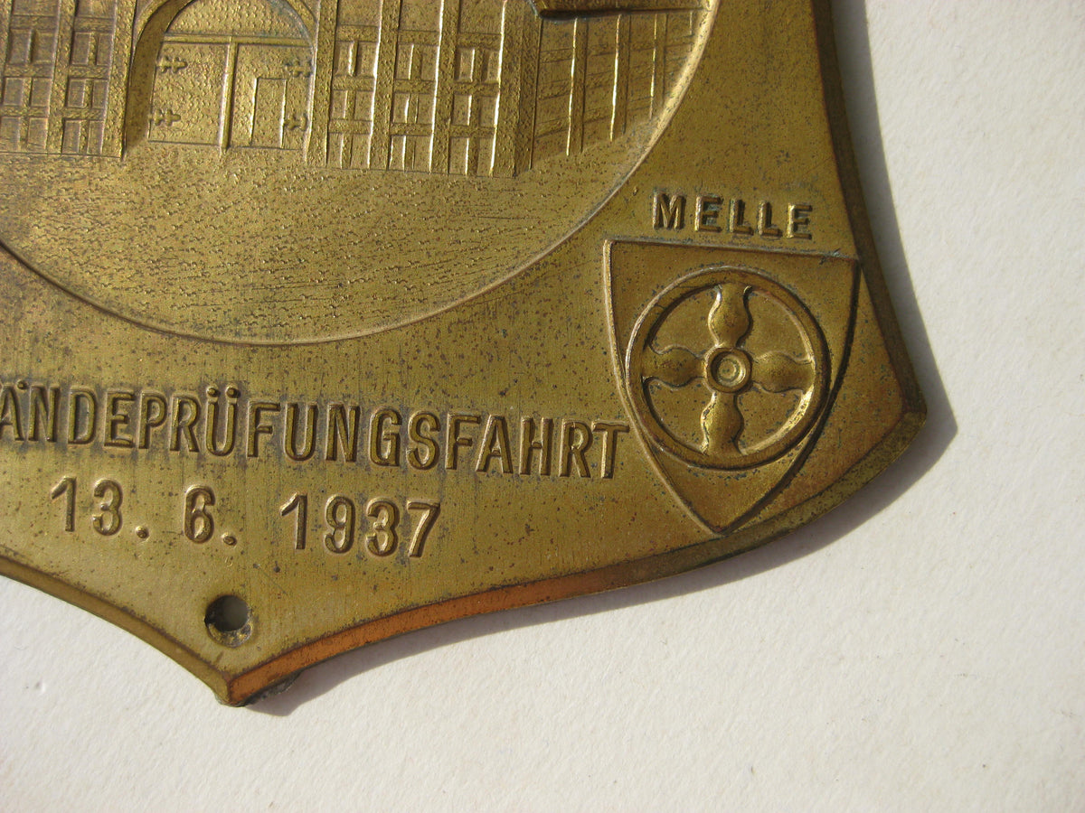 Plakette Motorbrigade NORDSEE Geländeprüfungsfahrt 1937 OSNABRÜCK &amp; Melle
