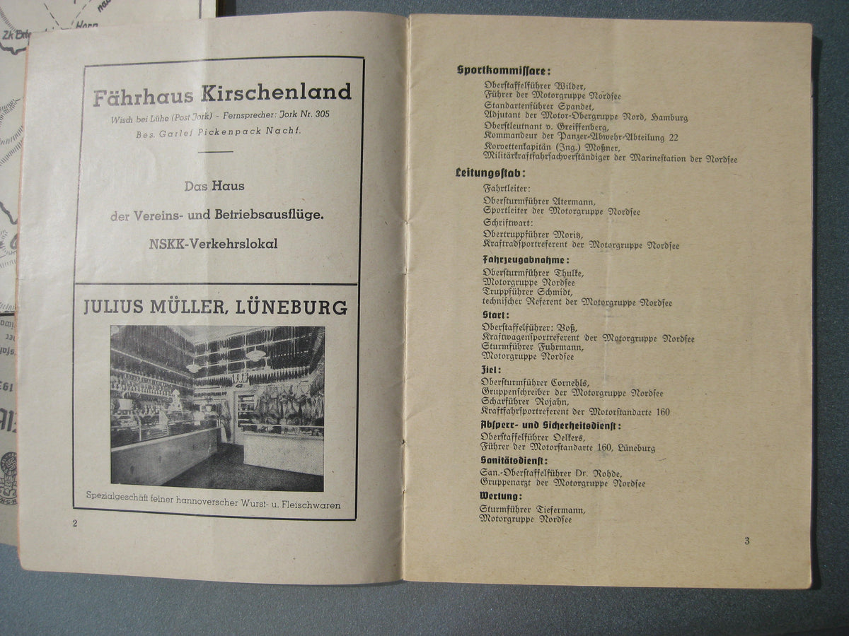 NSKK  3 Hefte und 2 Karten Motorbrigade / Motorgruppe Nordsee 1938 / 1939