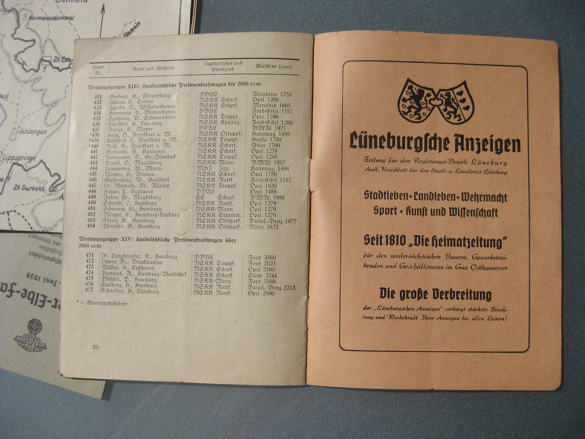 NSKK  3 Hefte und 2 Karten Motorbrigade / Motorgruppe Nordsee 1938 / 1939