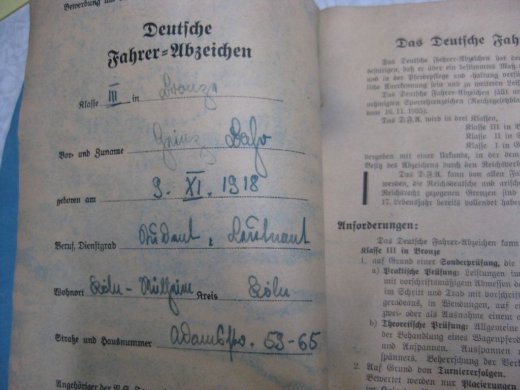 Urkundenheft &amp; Miniatur zum: Das Deutsche Fahrer Abzeichen in Bronze -KÖLN-