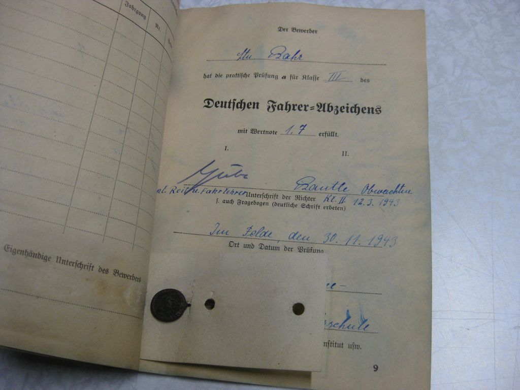 Urkundenheft &amp; Miniatur zum: Das Deutsche Fahrer Abzeichen in Bronze -KÖLN-