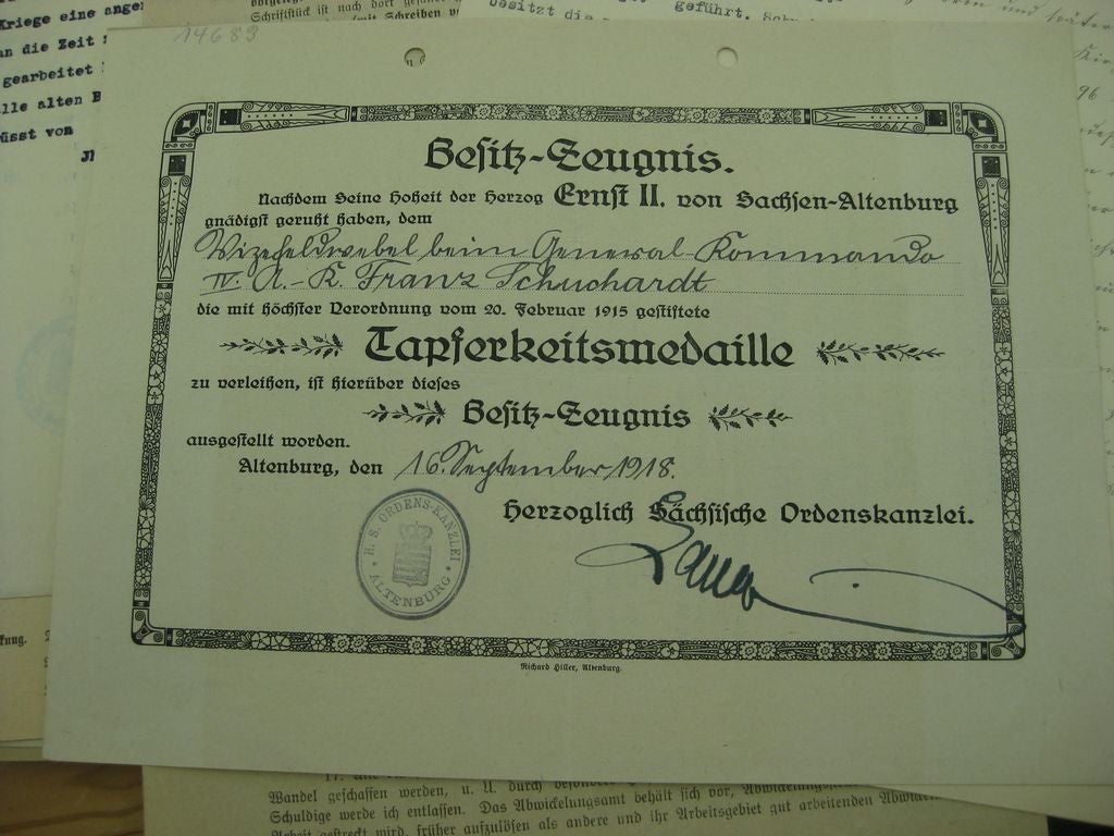 Konvolut  Verleihungsurkunden Sachsen Altenburg / Anhalt / Preußen 1. Weltkrieg