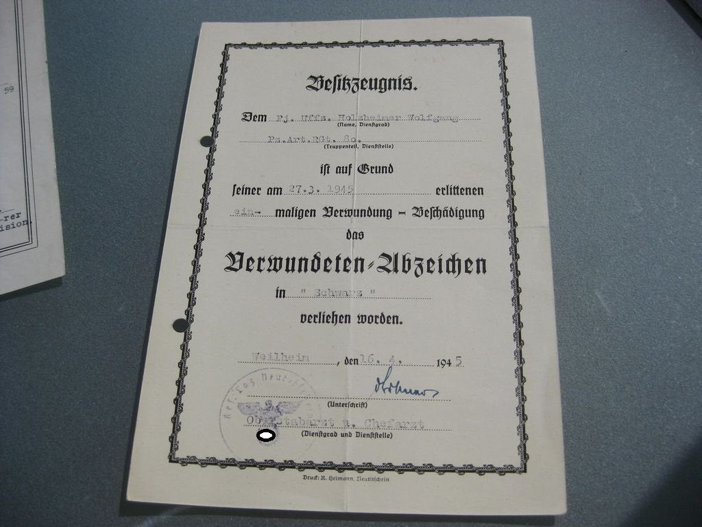 Besitzzeugnis Verleihungsurkunden Panzerpionier Bataillon 59 &amp; Panzerartillerie Regiment 80 KAMPFGRUPPE FRIEBE