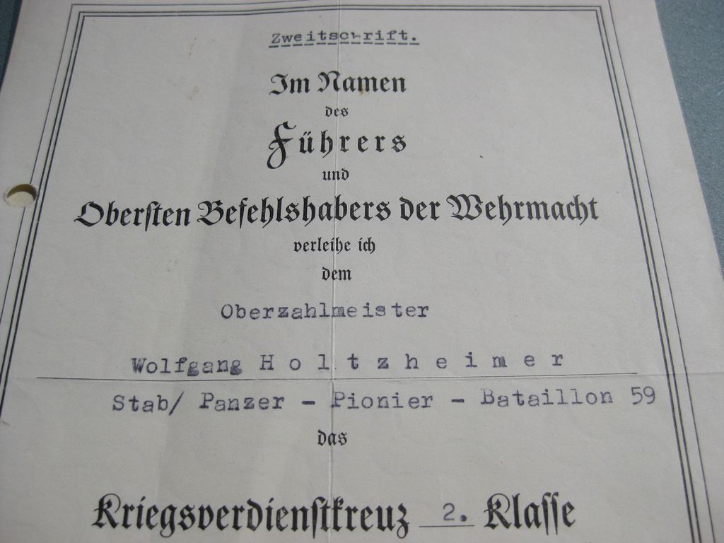 Besitzzeugnis Verleihungsurkunden Panzerpionier Bataillon 59 &amp; Panzerartillerie Regiment 80 KAMPFGRUPPE FRIEBE