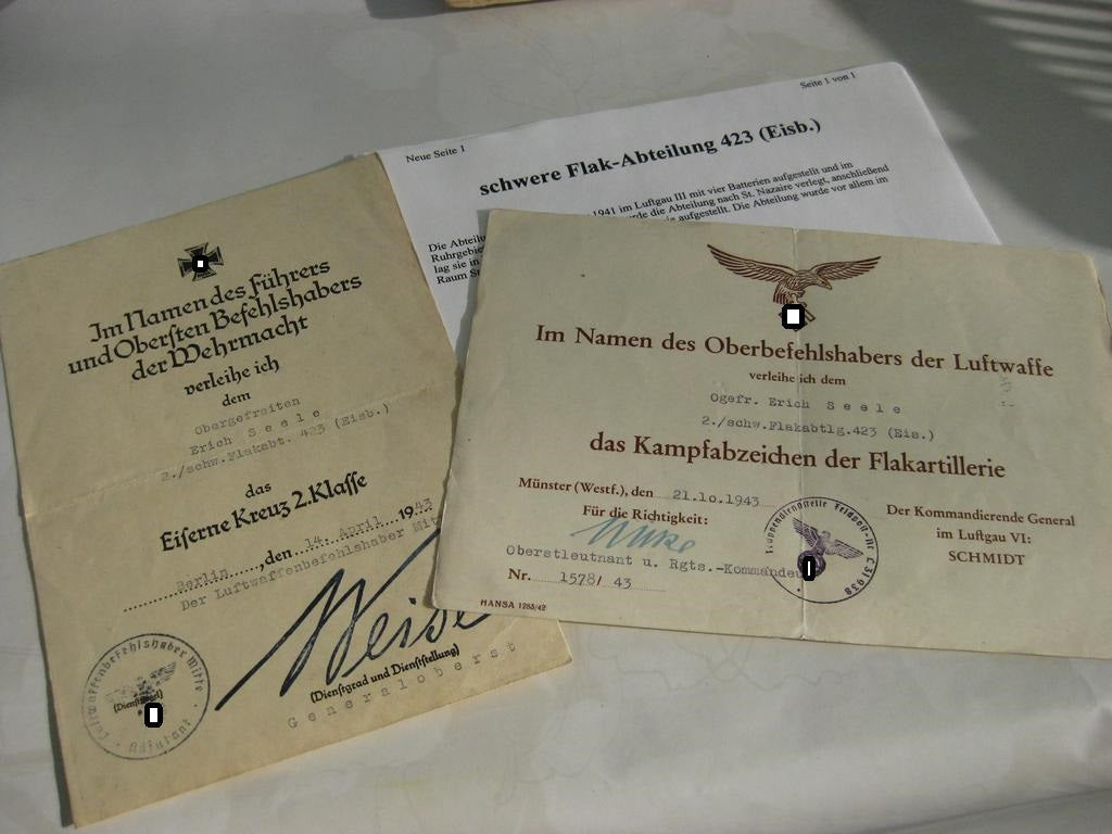 Urkunde Eisenbahngeschütz PANZERZUG Flak auf Eisenbahn Wehrmacht EK2/39 Flakkampfabzeichen