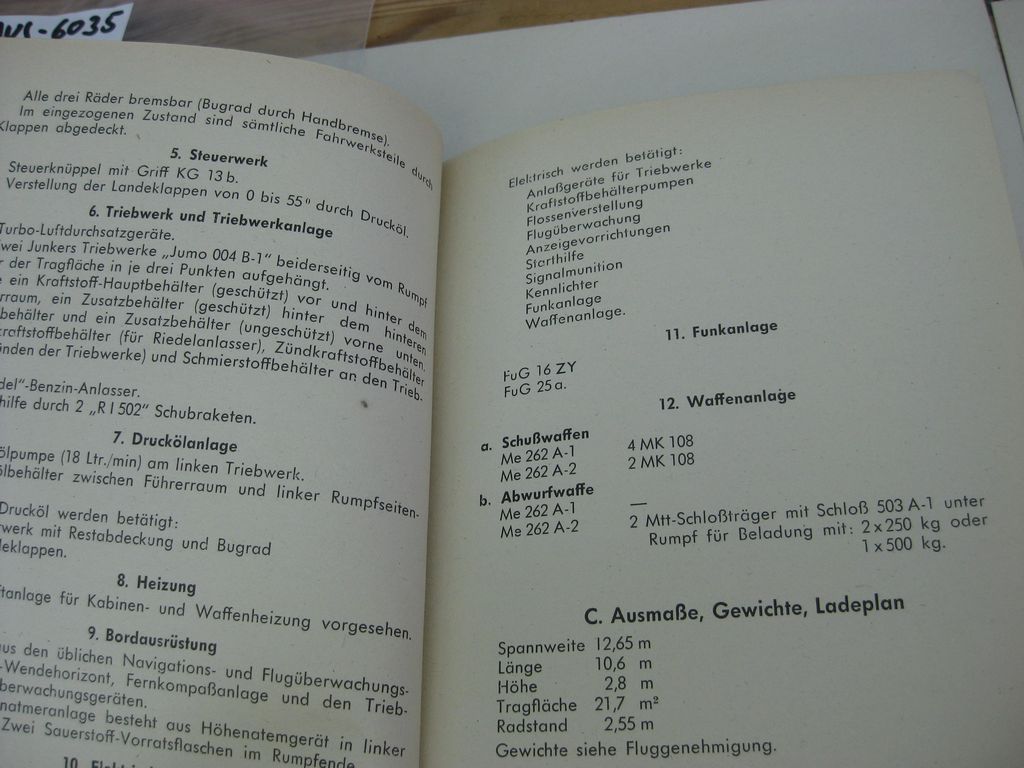 Buch Heft Me 262 Bedienungsvorschrift Messerschmitt Düsenjäger Strahljäger Luftwaffe Fliegertruppe
