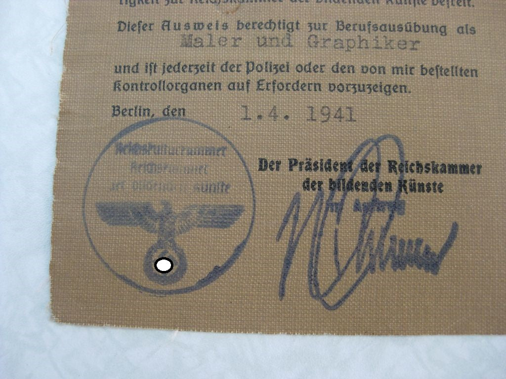 Ausweis Reichskulturkammer Baden Karlsruhe Leutnant VIER