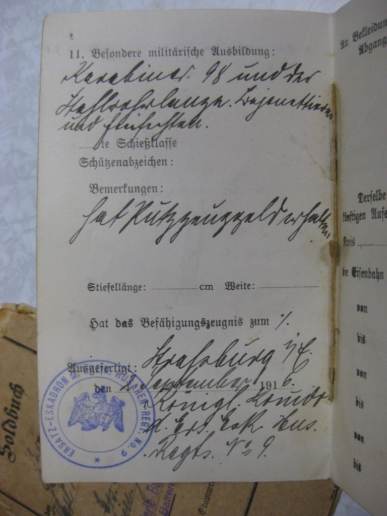 Militärpaß Soldbuch Husaren Regiment 9 Besitzzeugnis Eisernes Kreuz Hildesheim !