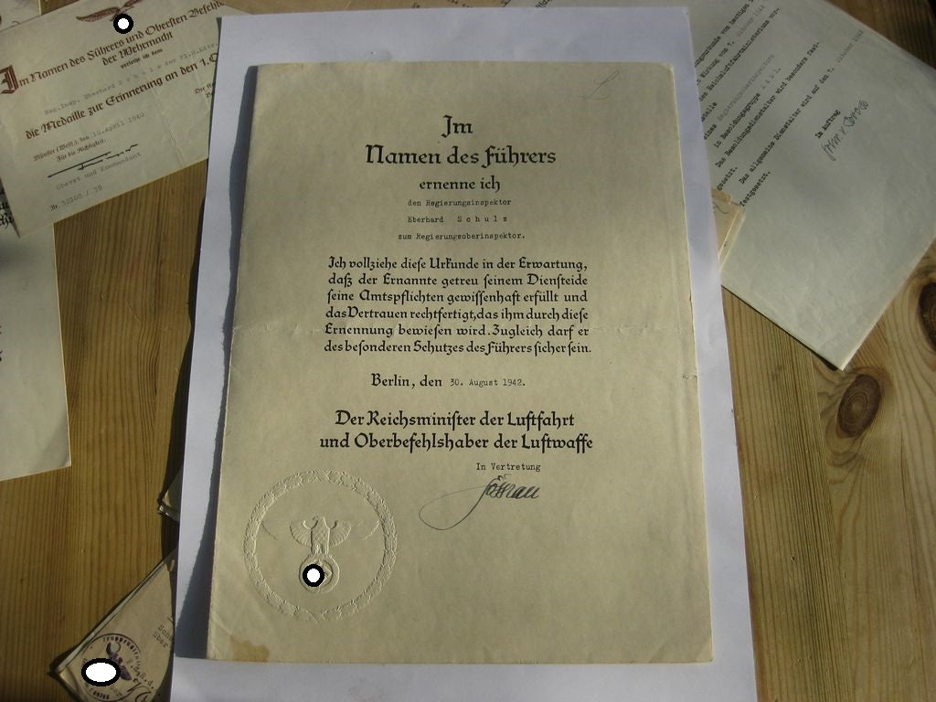 Verleihungsukunden Dokumente Luftwaffe Reichsluftfahrtministerium (RLM) Berlin Hildesheim