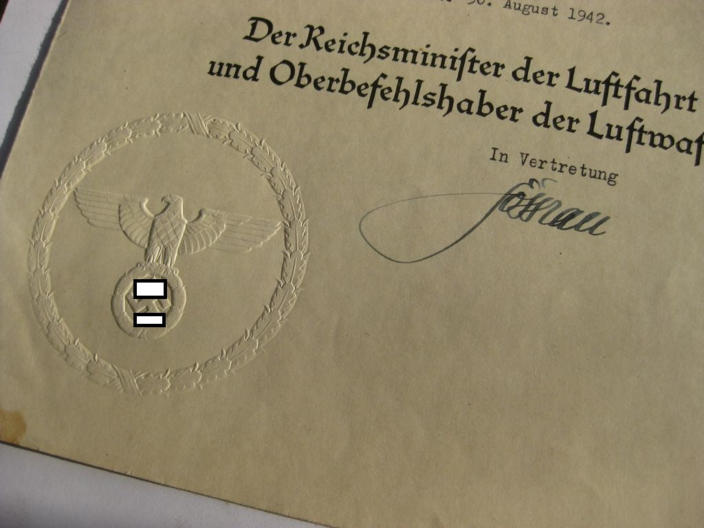 Verleihungsukunden Dokumente Luftwaffe Reichsluftfahrtministerium (RLM) Berlin Hildesheim