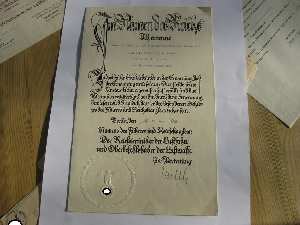 Verleihungsukunden Dokumente Luftwaffe Reichsluftfahrtministerium (RLM) Berlin Hildesheim