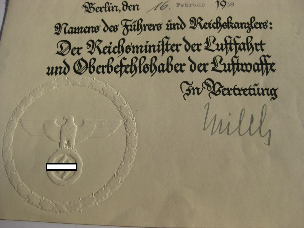 Verleihungsukunden Dokumente Luftwaffe Reichsluftfahrtministerium (RLM) Berlin Hildesheim