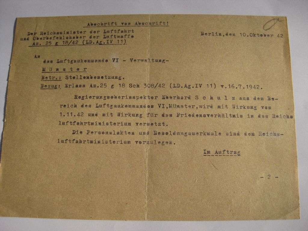 Verleihungsukunden Dokumente Luftwaffe Reichsluftfahrtministerium (RLM) Berlin Hildesheim