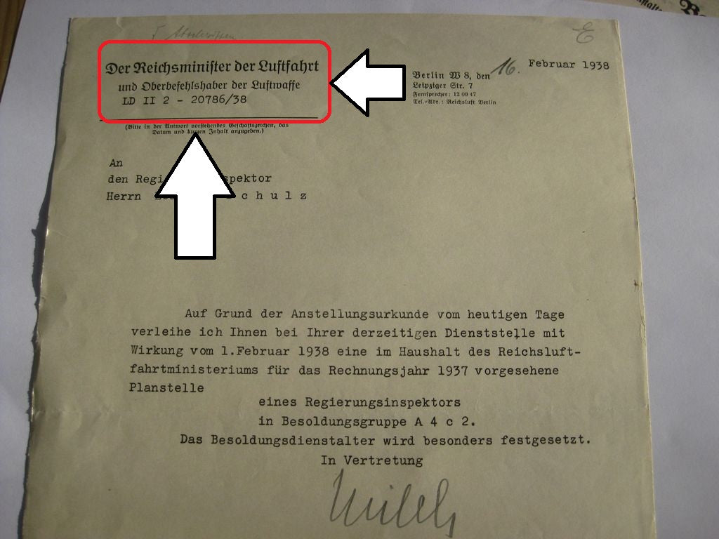 Verleihungsukunden Dokumente Luftwaffe Reichsluftfahrtministerium (RLM) Berlin Hildesheim