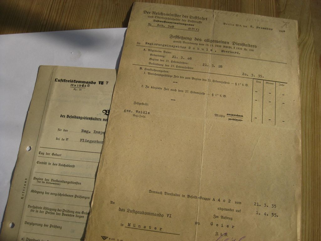 Verleihungsukunden Dokumente Luftwaffe Reichsluftfahrtministerium (RLM) Berlin Hildesheim