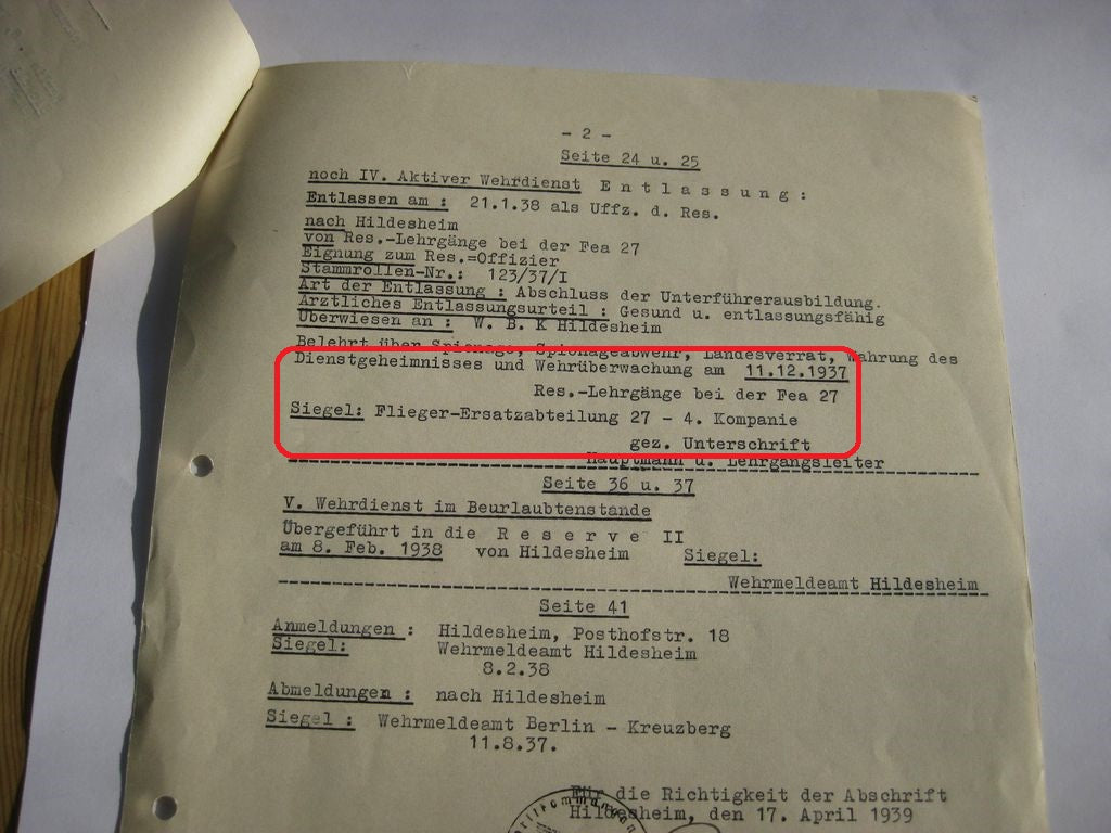 Verleihungsukunden Dokumente Luftwaffe Reichsluftfahrtministerium (RLM) Berlin Hildesheim
