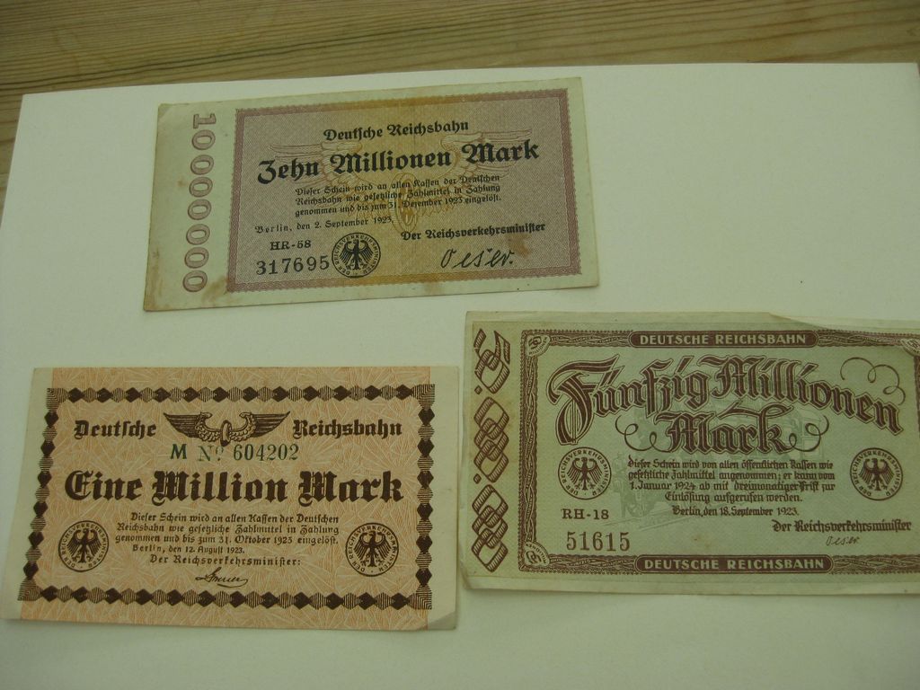 3 Geldscheine der Deutschen Reichsbahn Eisenbahn 1923