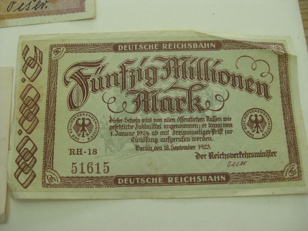 3 Geldscheine der Deutschen Reichsbahn Eisenbahn 1923