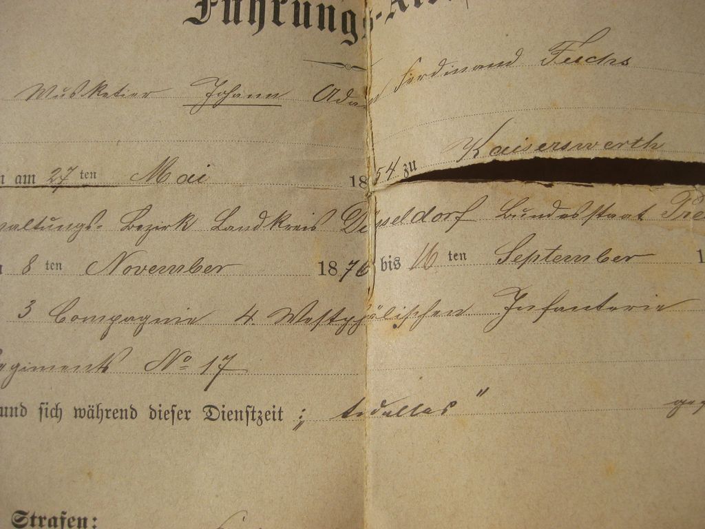Urkunde Führungszeugnis von 1878 Alsace