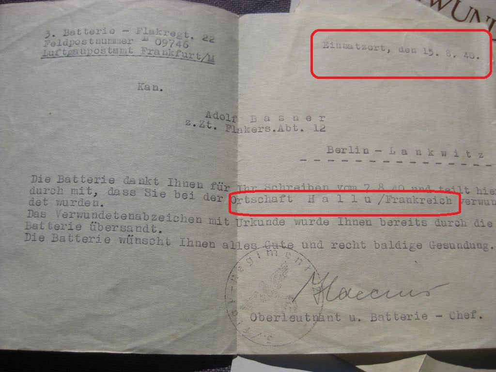 Verwundetenabzeichen in Schwarz 1.Form  -Variante- sog. Legion Condor mit Verleihungsurkunde Frankreichfeldzug Westfront 1940