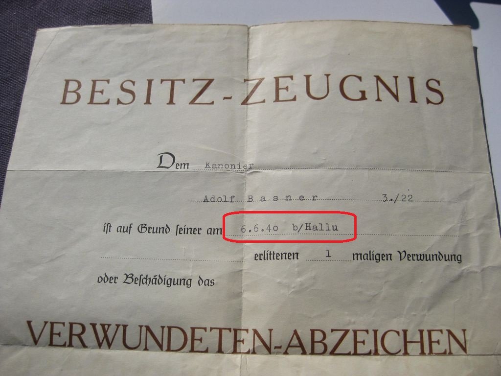 Verwundetenabzeichen in Schwarz 1.Form  -Variante- sog. Legion Condor mit Verleihungsurkunde Frankreichfeldzug Westfront 1940