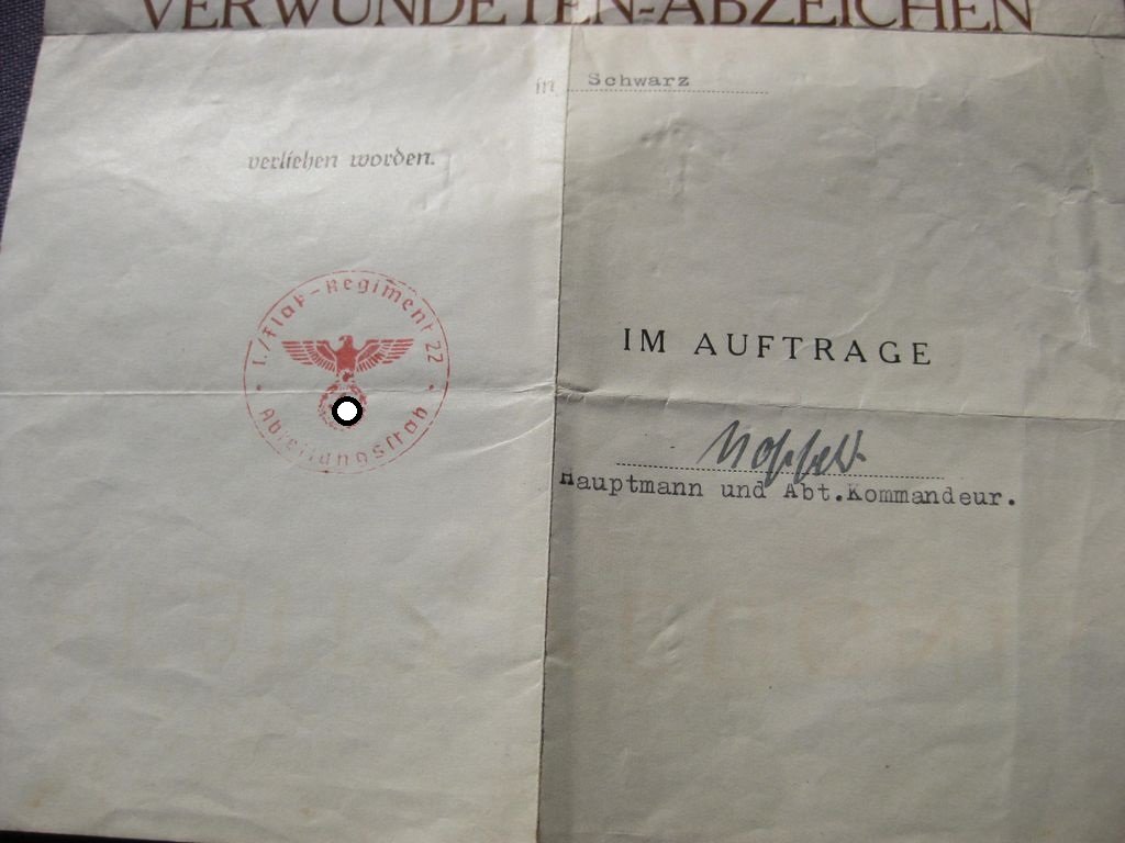 Verwundetenabzeichen in Schwarz 1.Form  -Variante- sog. Legion Condor mit Verleihungsurkunde Frankreichfeldzug Westfront 1940