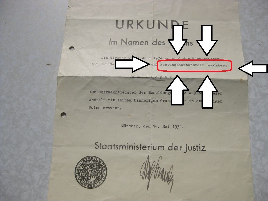 Strafanstalt LANDSBERG am Lech Beförderungsurkunden Wachmann Schließer von ADOLF HITLER !!!! 3.Reich