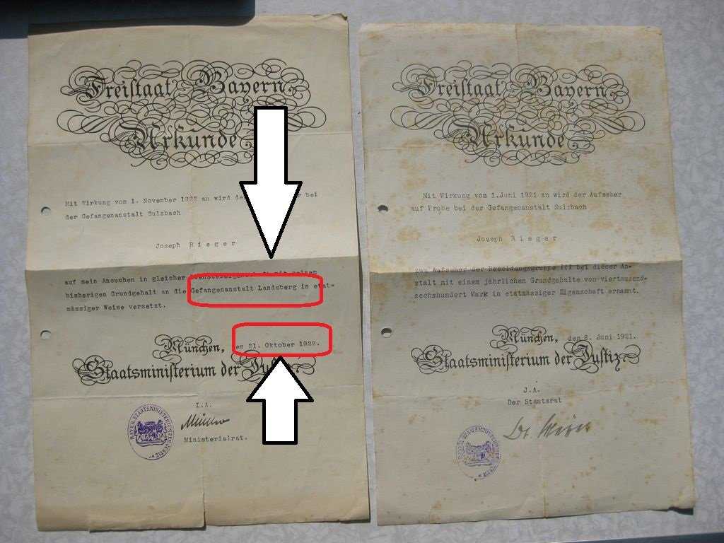 Strafanstalt LANDSBERG am Lech Beförderungsurkunden Wachmann Schließer von ADOLF HITLER !!!! 3.Reich