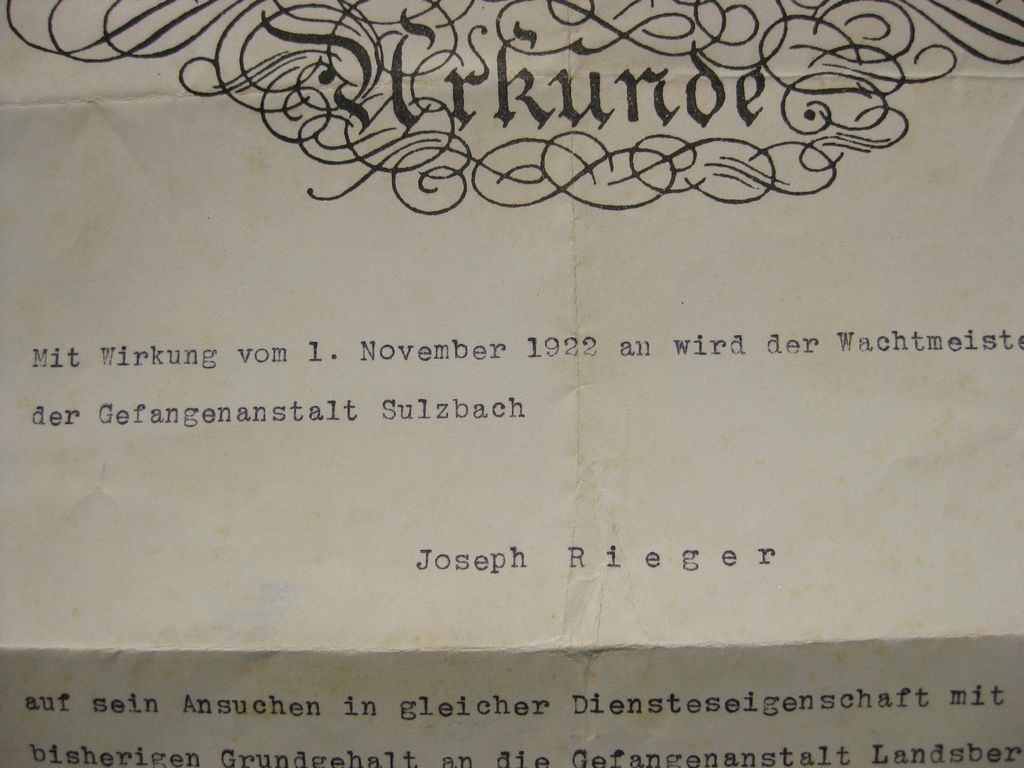 Strafanstalt LANDSBERG am Lech Beförderungsurkunden Wachmann Schließer von ADOLF HITLER !!!! 3.Reich