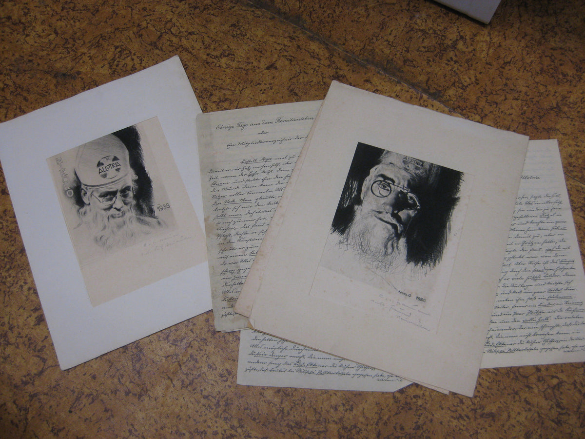 2 Radierungen Carl Josef Bauer Allotria Nikolo &amp; Nikol 1938