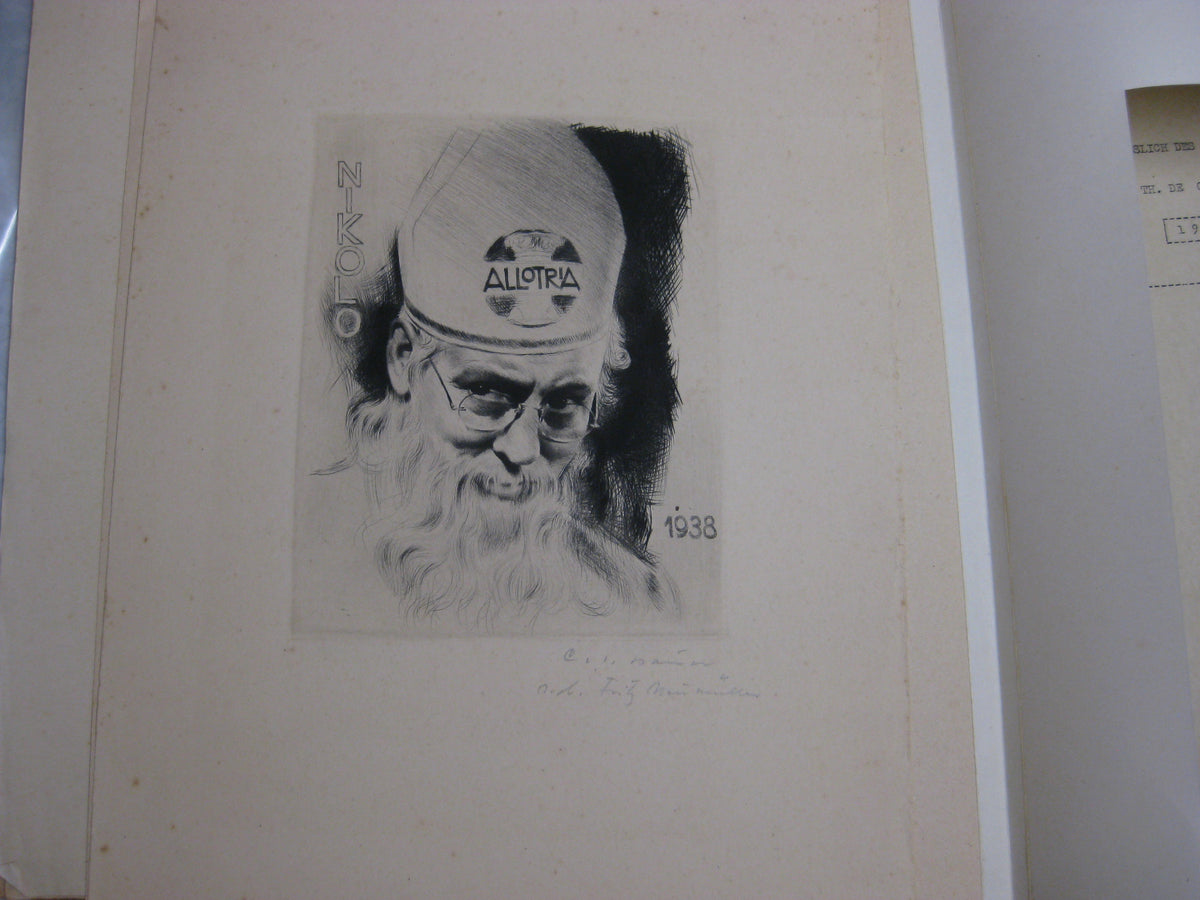 2 Radierungen Carl Josef Bauer Allotria Nikolo &amp; Nikol 1938