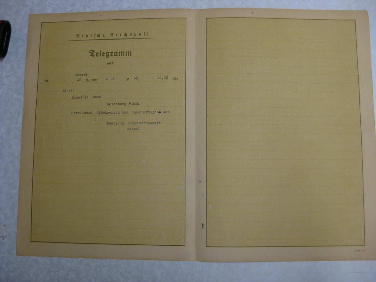 Schmucktelegramm Deutsche Reichspost 1938