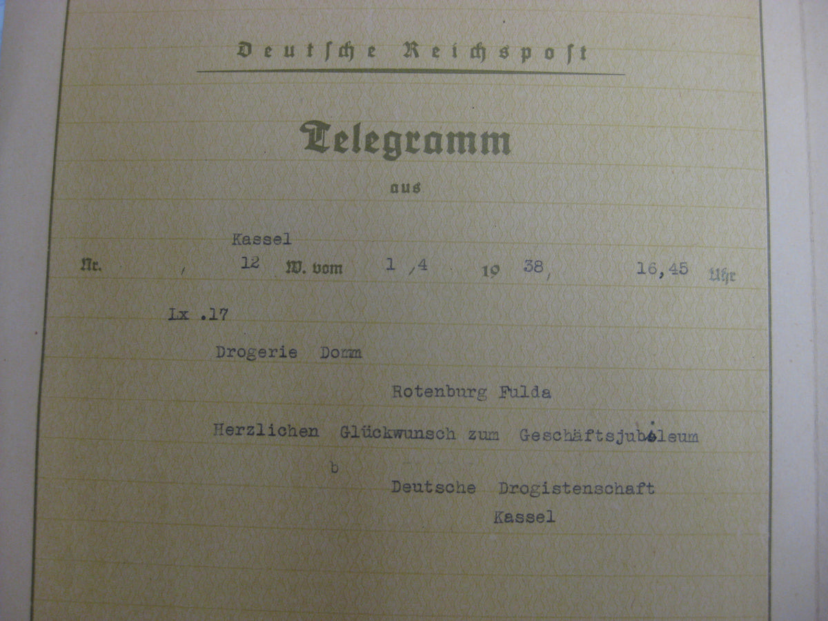 Schmucktelegramm Deutsche Reichspost 1938