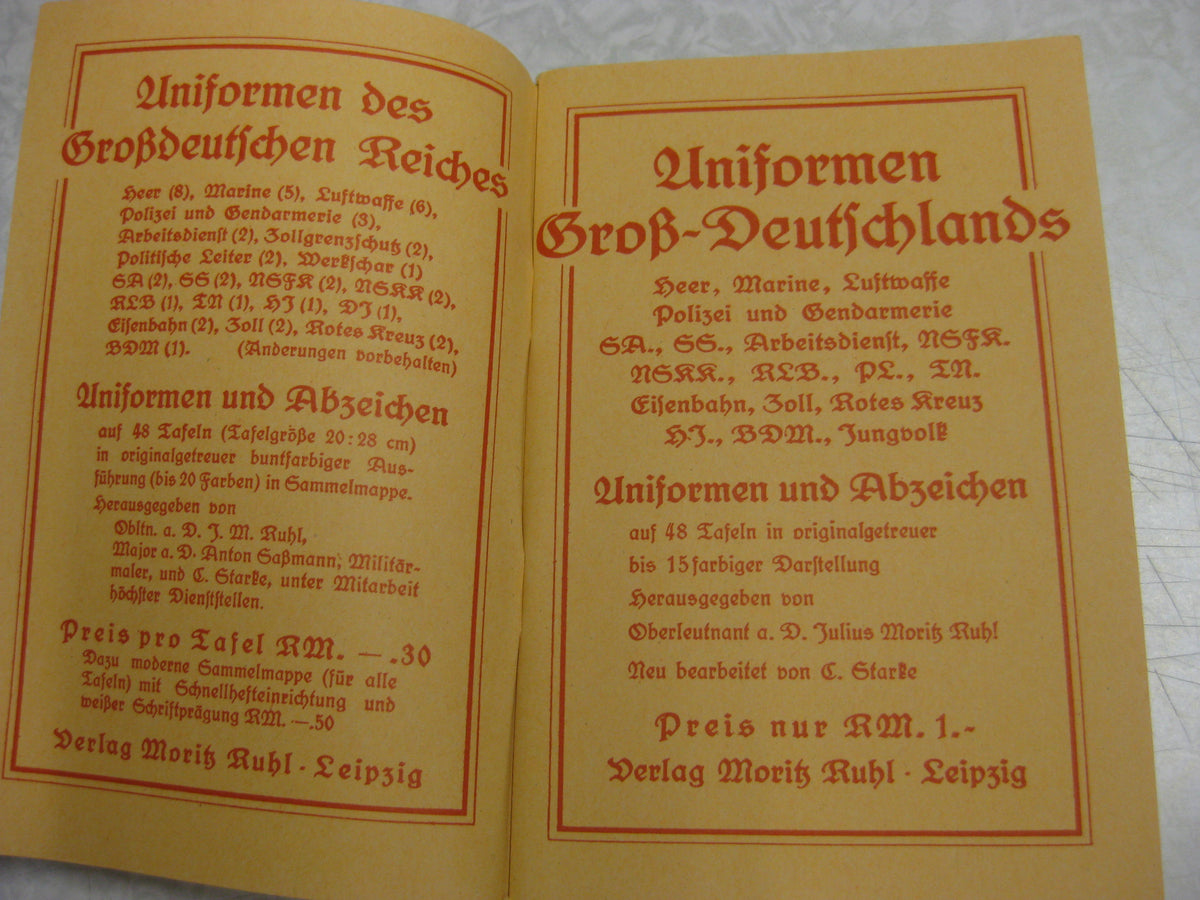 Buch Heftchen Deutsche Uniformen Wehrmacht Kriegsmarine Luftwaffe Waffen-SS SA Hitlerjugend NSFK NSKK etc etc
