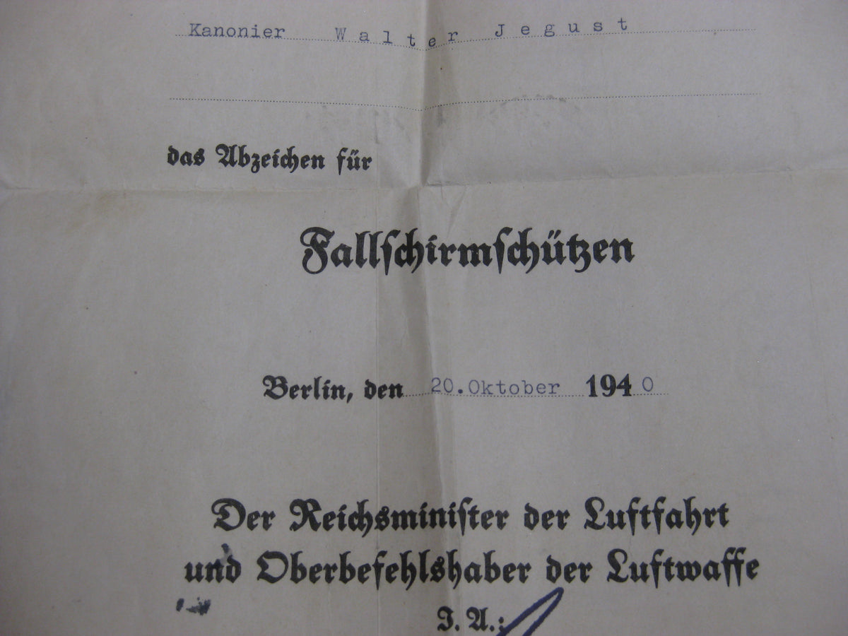 Verleihungsurkunden Luftwaffe Ärmelband  KRETA Fallschirmschützenabzeichen