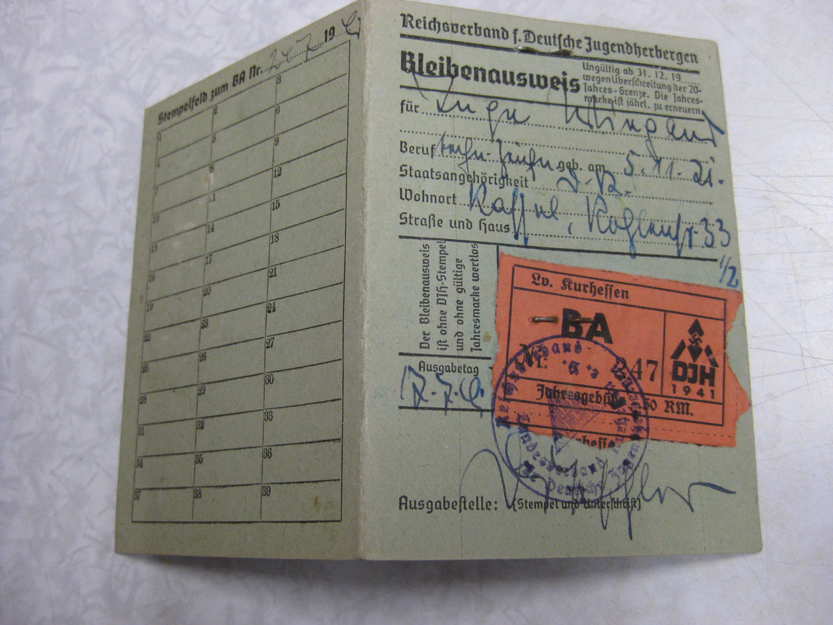 Paß Hitlerjugend Reichs-Kulturkammer Jugendherberge etc