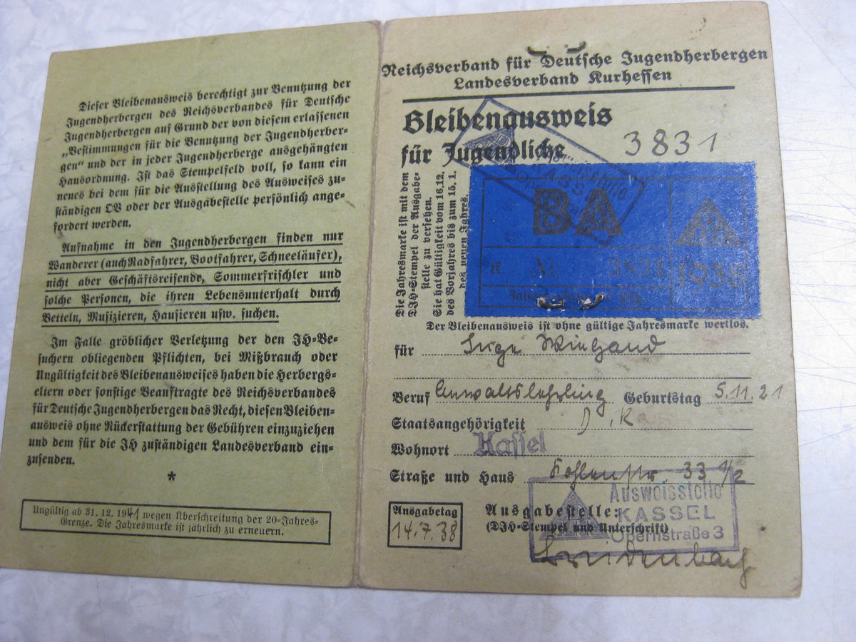 Paß Hitlerjugend Reichs-Kulturkammer Jugendherberge etc
