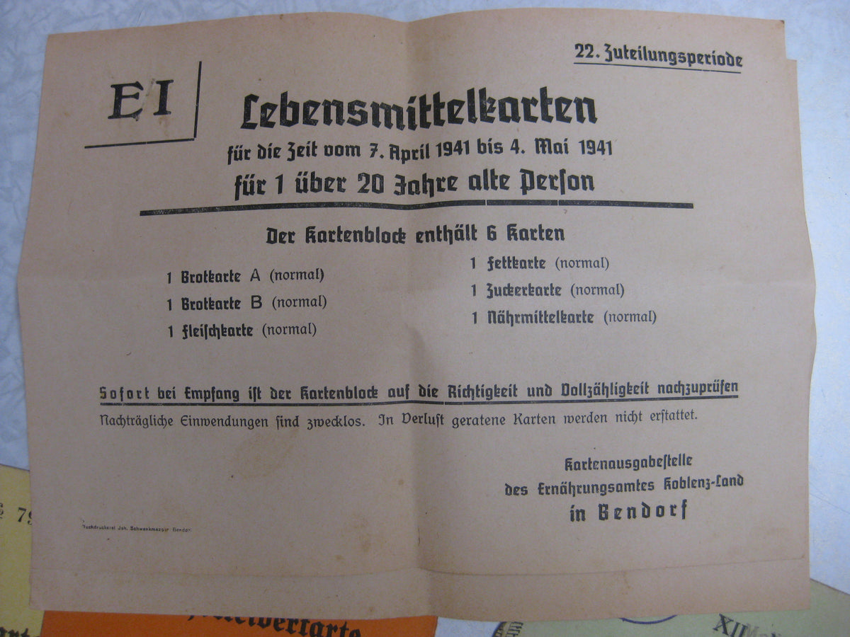 Lebensmittelmarke Bezugskarte 22. Zuteilungsperiode Koblenz Bendorf