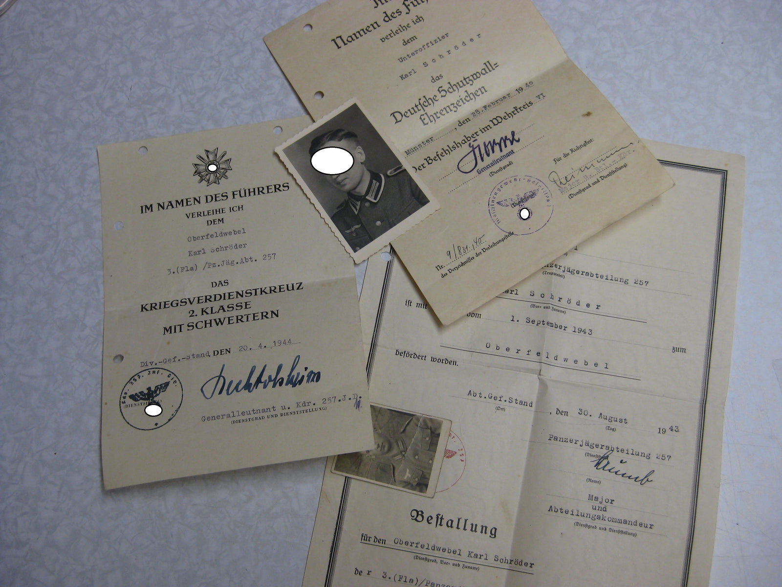 Besitzzeugnis Verleihungsurkunden Panzerjäger Abteilung 257 Panzerartillerie Panzertruppe Wehrmacht