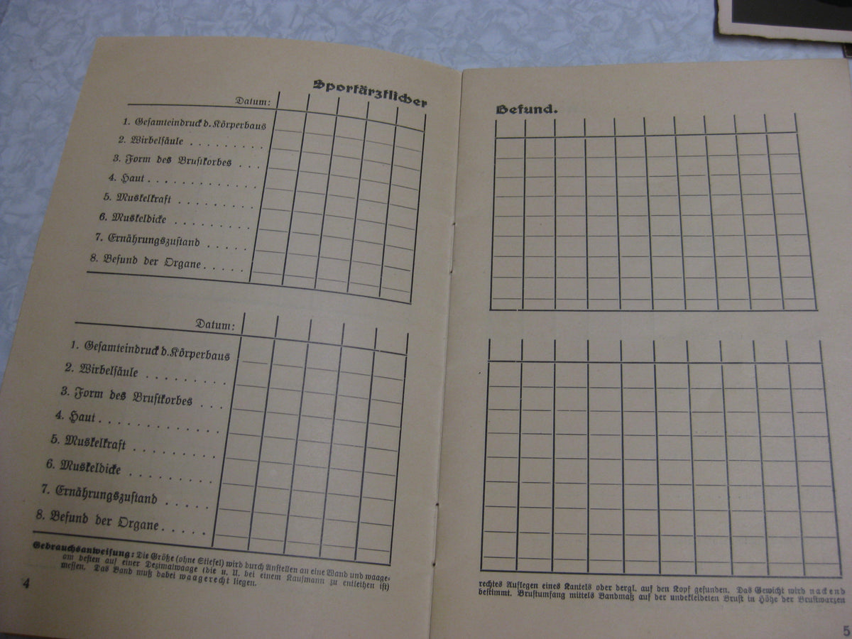 Hitlerjugend (HJ) Leistungsbuch zum Reichsjugendsportabzeichen NAPOLA / NPEA Ballenstedt