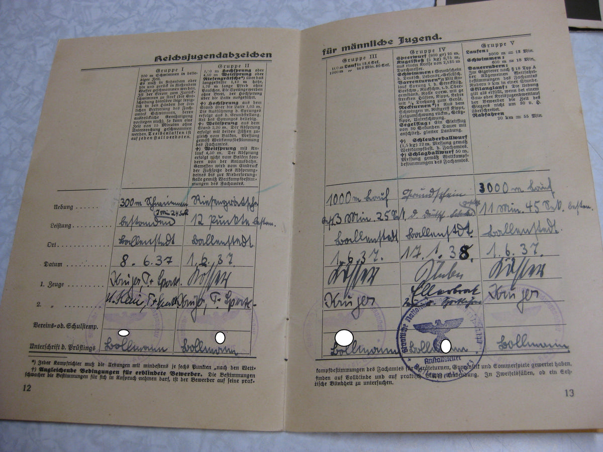 Hitlerjugend (HJ) Leistungsbuch zum Reichsjugendsportabzeichen NAPOLA / NPEA Ballenstedt