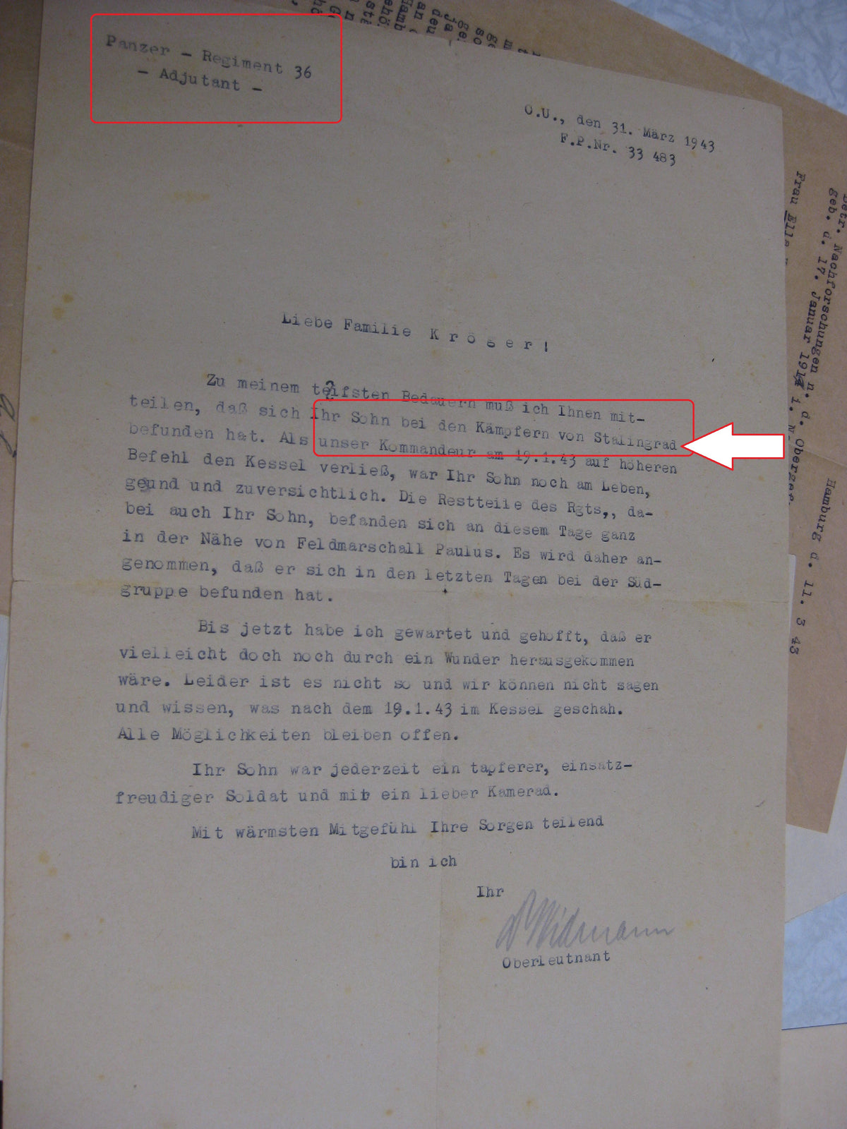 Verleihungsurkunden Panzertruppe gefallen in STALINGRAD Panzerkampfwagenabzeichen