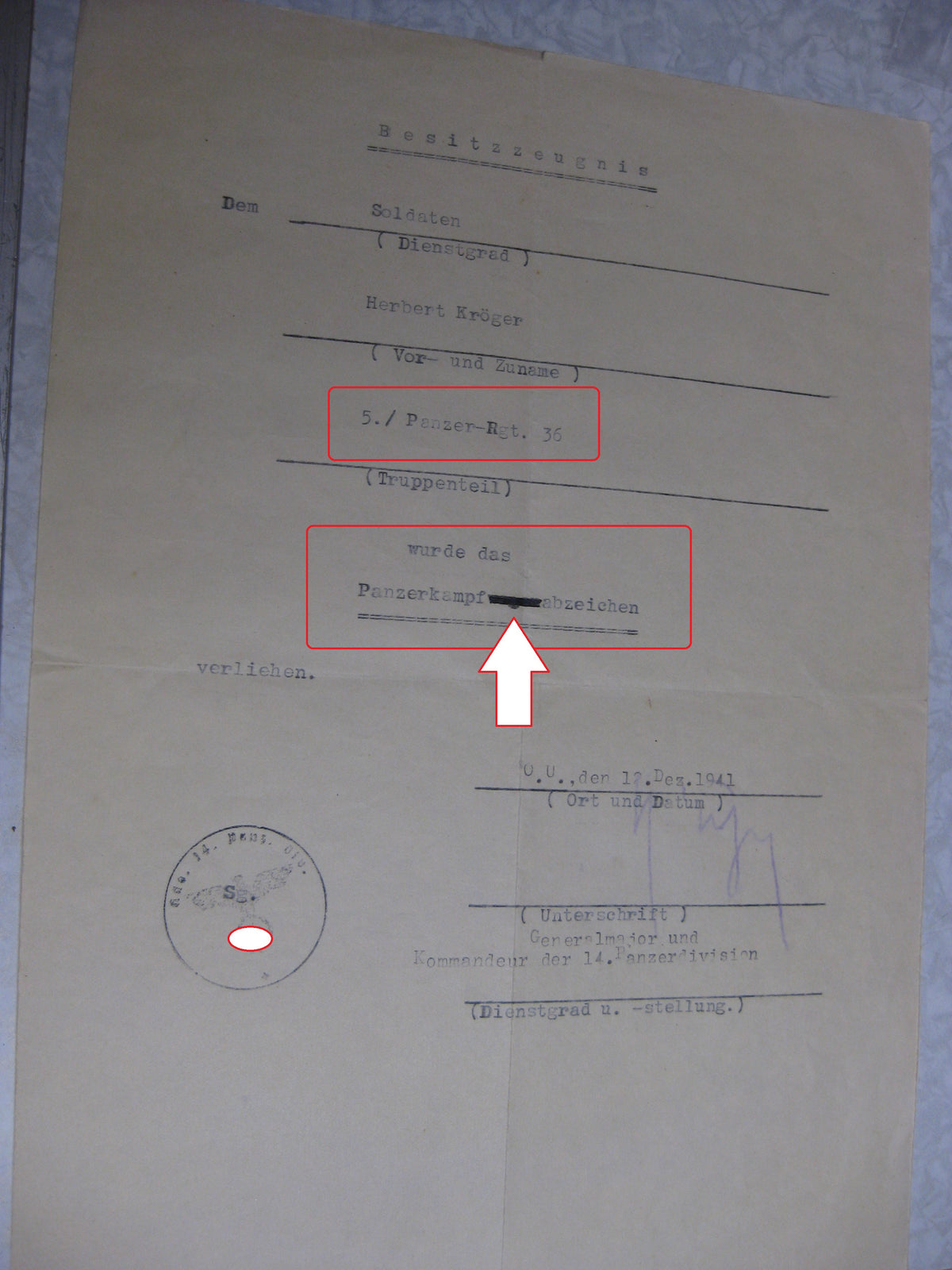 Verleihungsurkunden Panzertruppe gefallen in STALINGRAD Panzerkampfwagenabzeichen