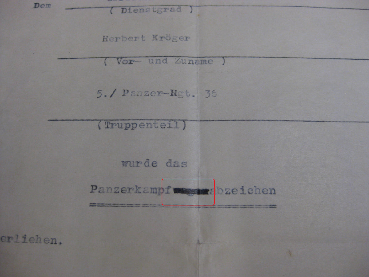 Verleihungsurkunden Panzertruppe gefallen in STALINGRAD Panzerkampfwagenabzeichen