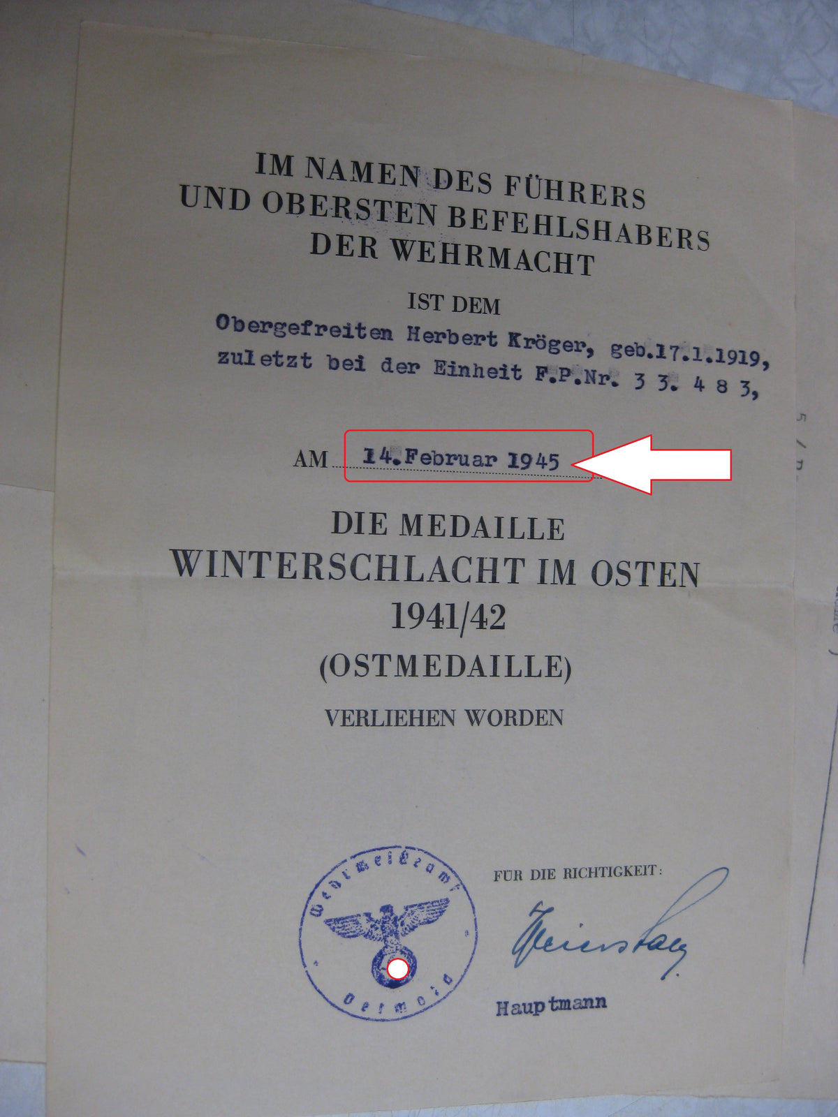 Verleihungsurkunden Panzertruppe gefallen in STALINGRAD Panzerkampfwagenabzeichen