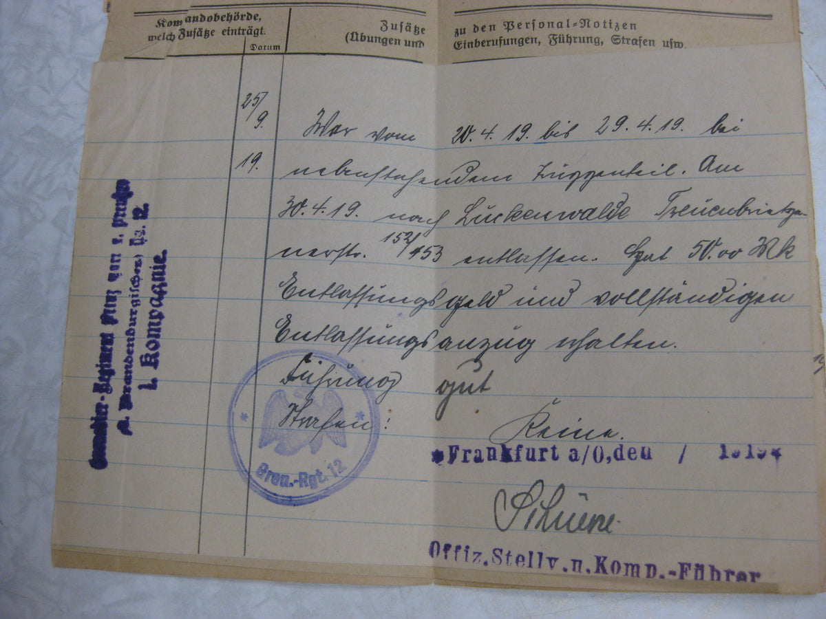 Militärpaß / Soldbuch Reserve Infanterie Regiment 52