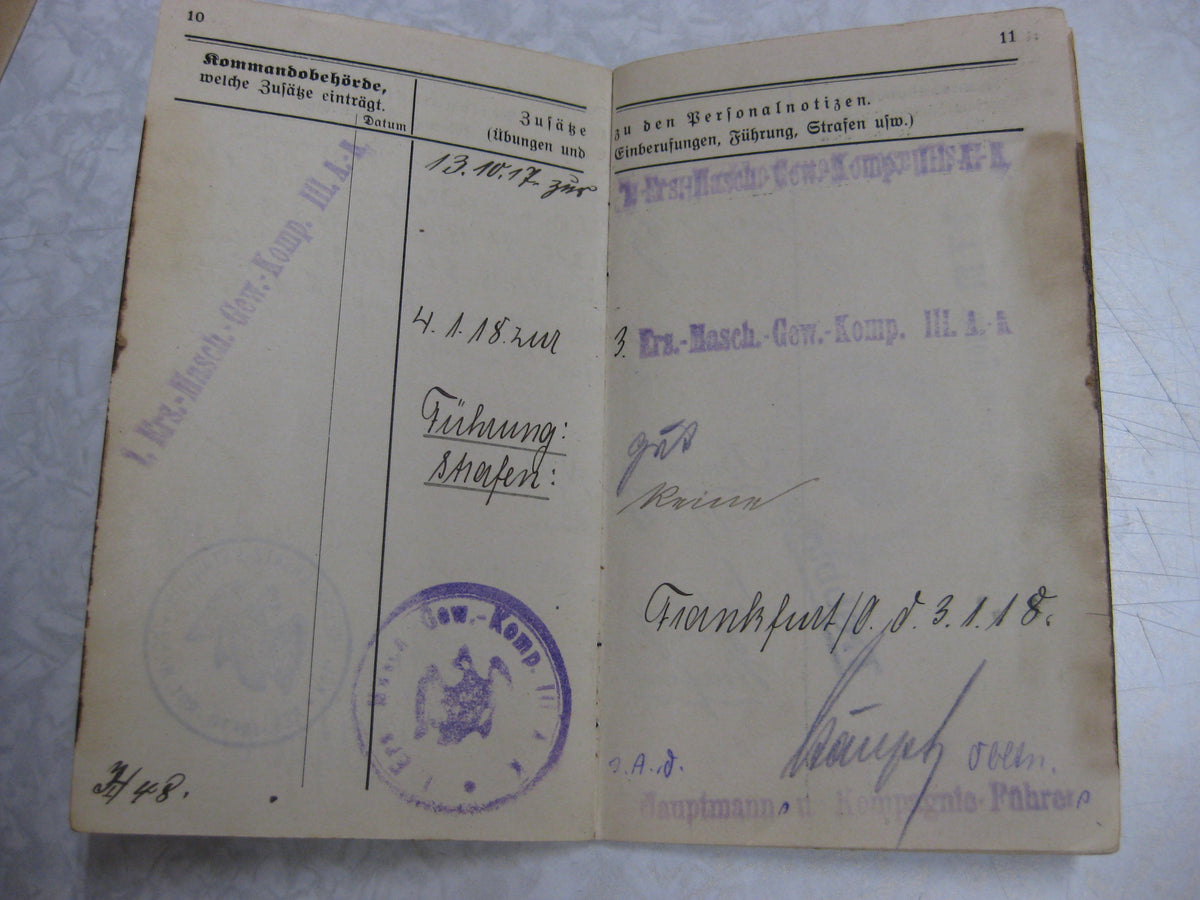 Militärpaß / Soldbuch Reserve Infanterie Regiment 52