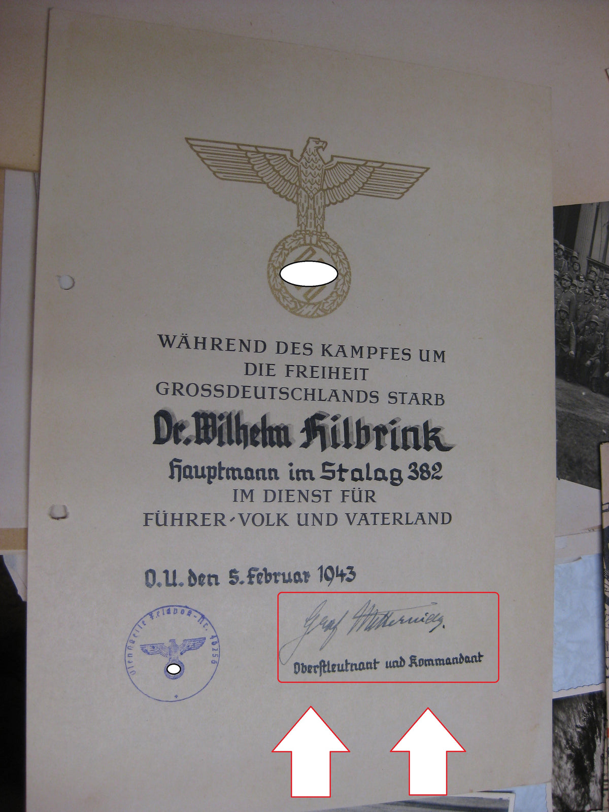 Nachlass Dokumente Hauptmann aus Dortmund Wehrmacht im Stammlager Stalag 382