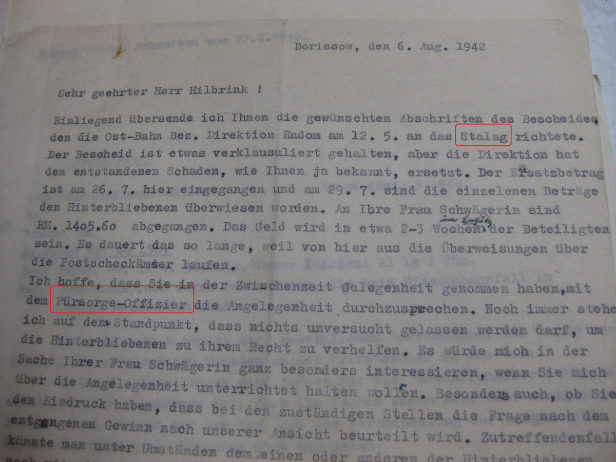 Nachlass Dokumente Hauptmann aus Dortmund Wehrmacht im Stammlager Stalag 382